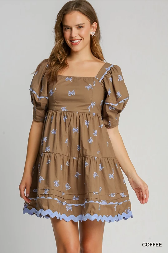 Coffee & Blue Bow Dress – Chilton Avenue