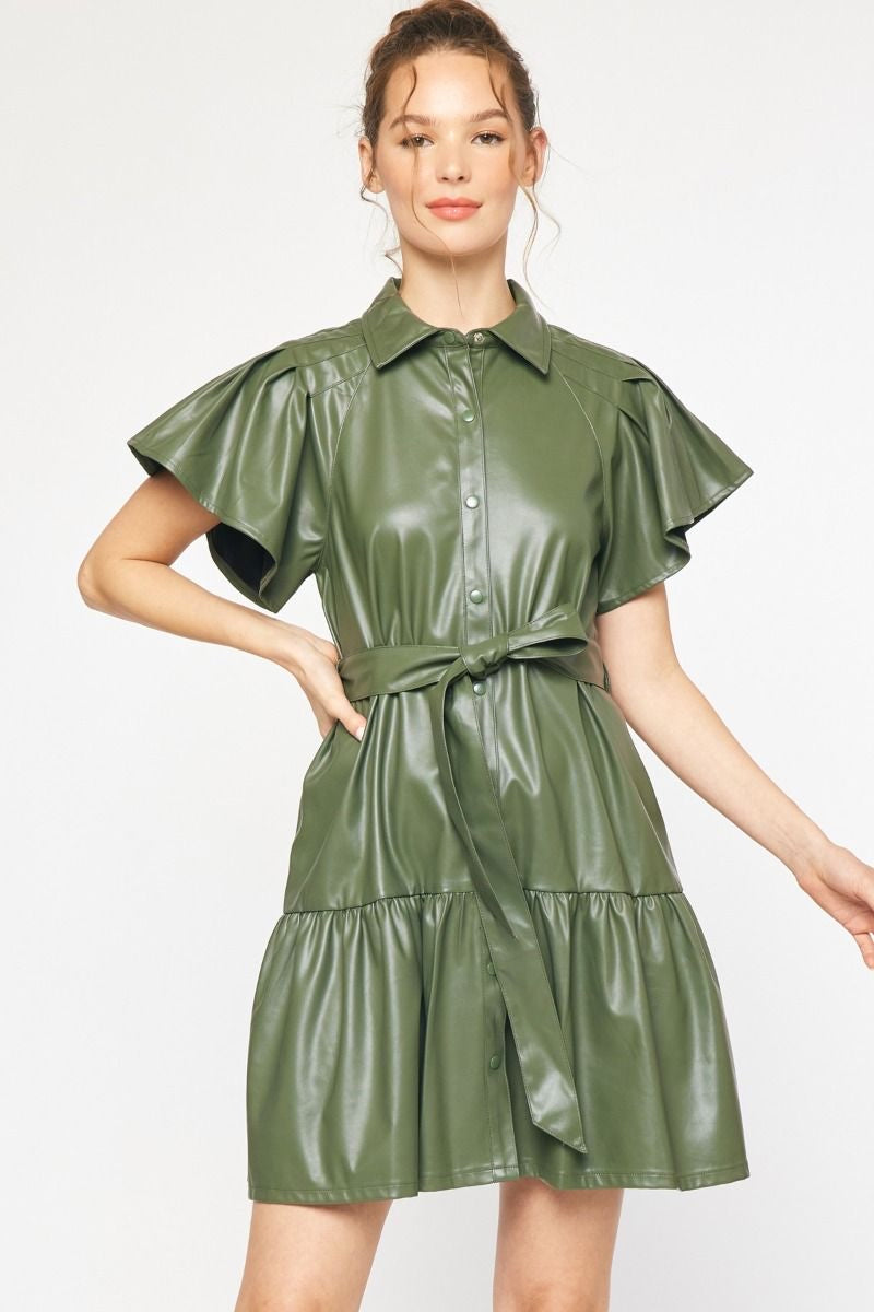 Olive Leather Shirt Dress – Chilton Avenue