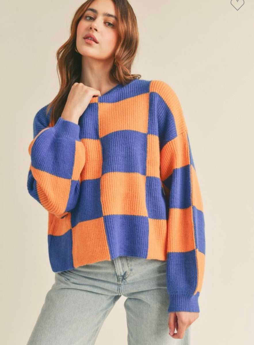 Orange & Blue Checkered Sweater – Chilton Avenue